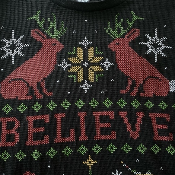 Holiday Sweater, Dec 25 size L, black plus colorful designs. Long sleeves. - Picture 3 of 4